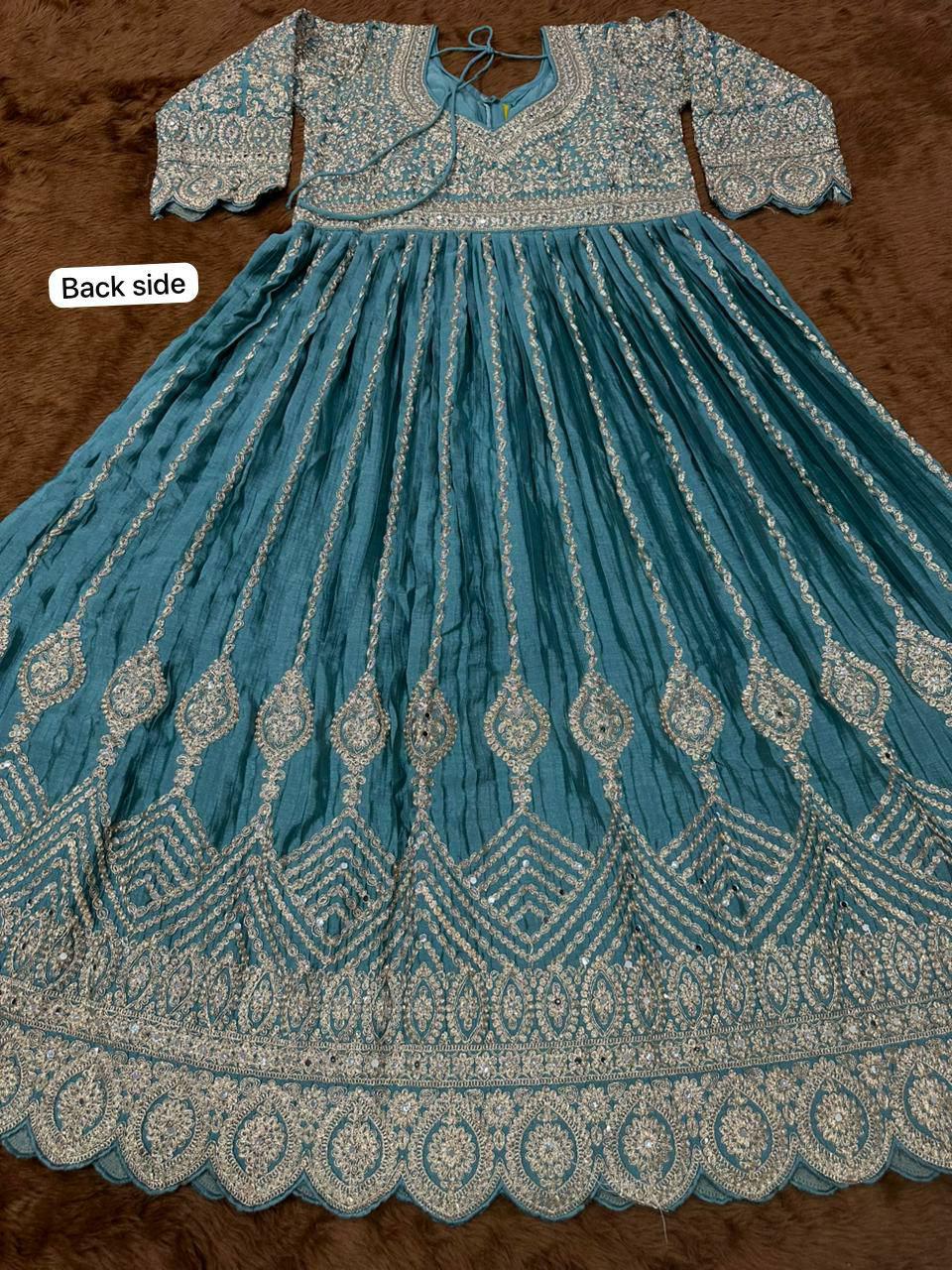 Heavy Chinon Embroidered Lehenga Set with Mirror Belt, Wedding Party Wear