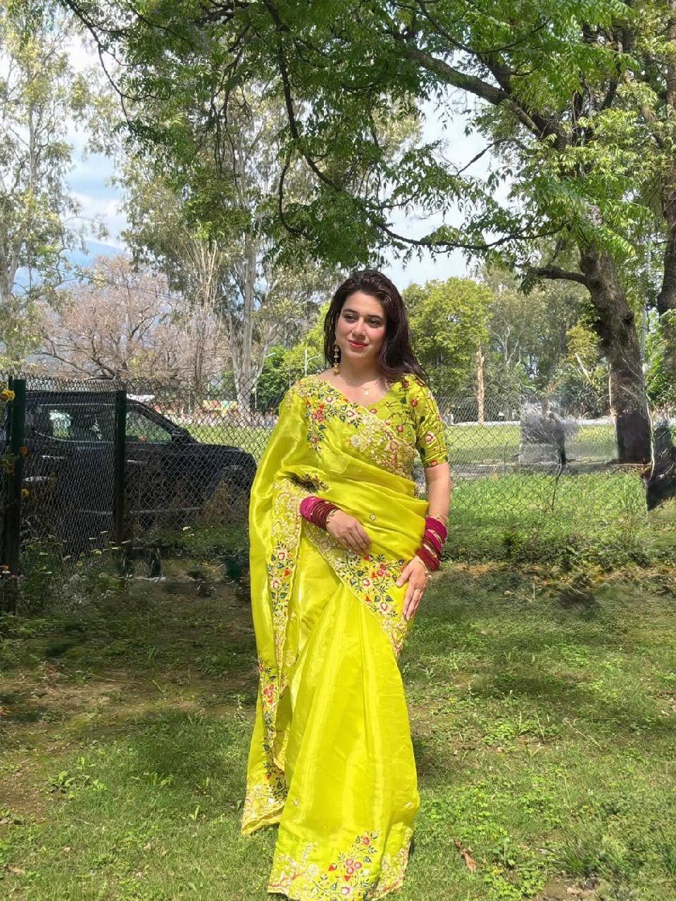 Zimmy Chu Silk Saree, Embroidery Sequins Work, Cutwork Border, Festive Wear