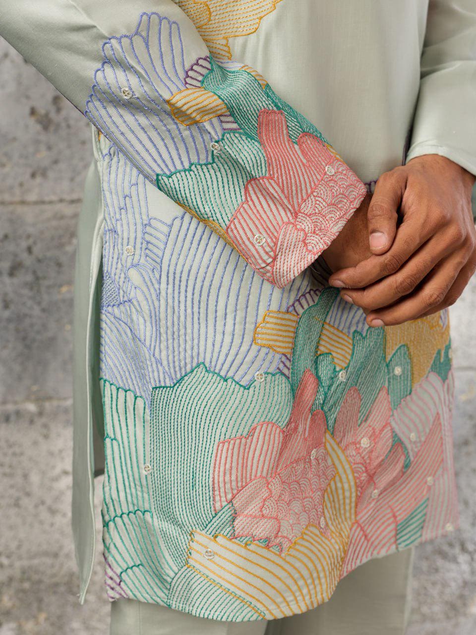 Men's Silk Kurta Pant Set | Thread Sequin Embroidery Festive Outfit
