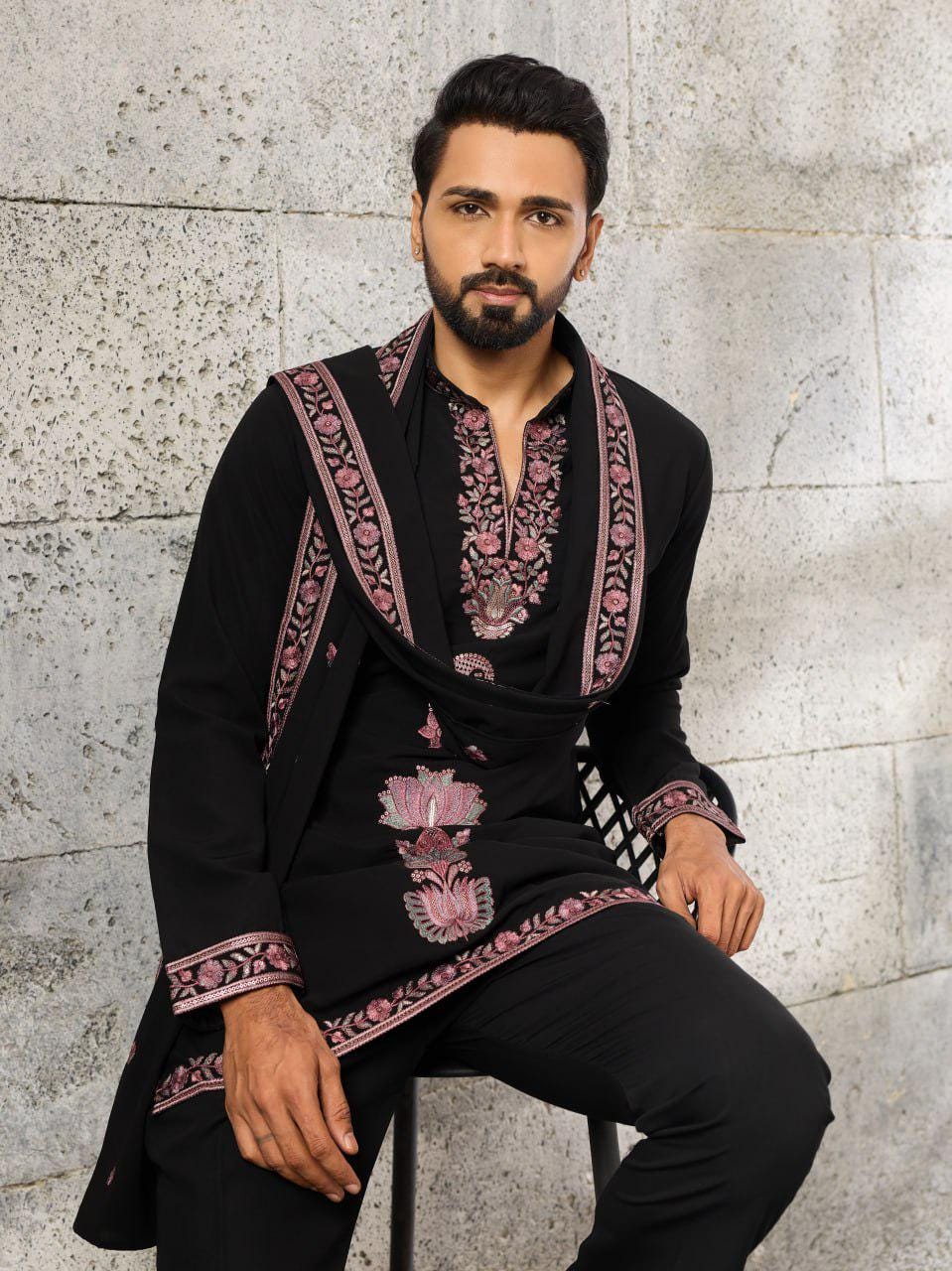 Japanese Fabric Kurta Pant Set | Thread Sequin Embroidered Ethnic Festive Outfit