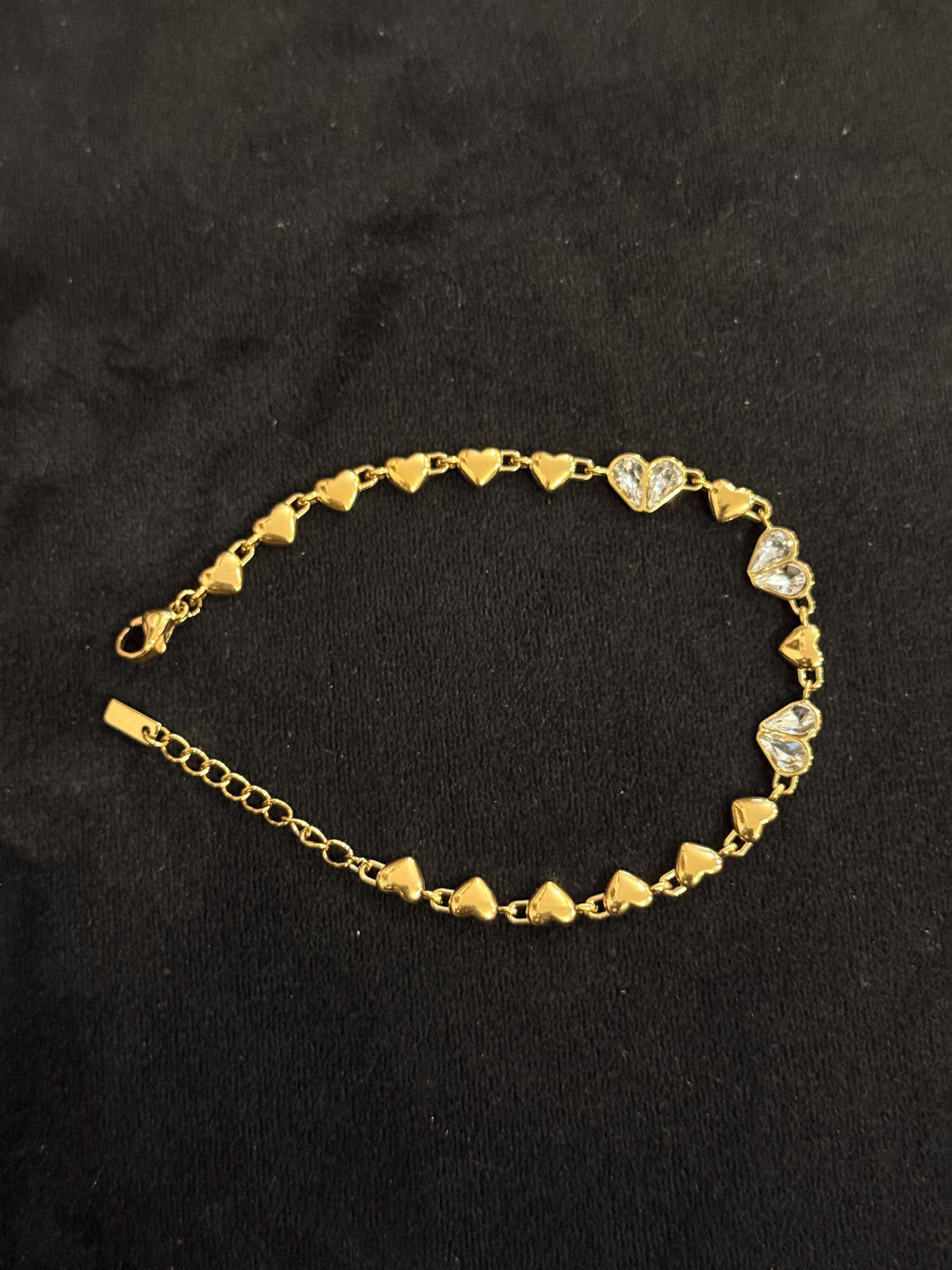 Gold Heart Crystal Bracelet, Dainty Stainless Steel Tennis Jewelry