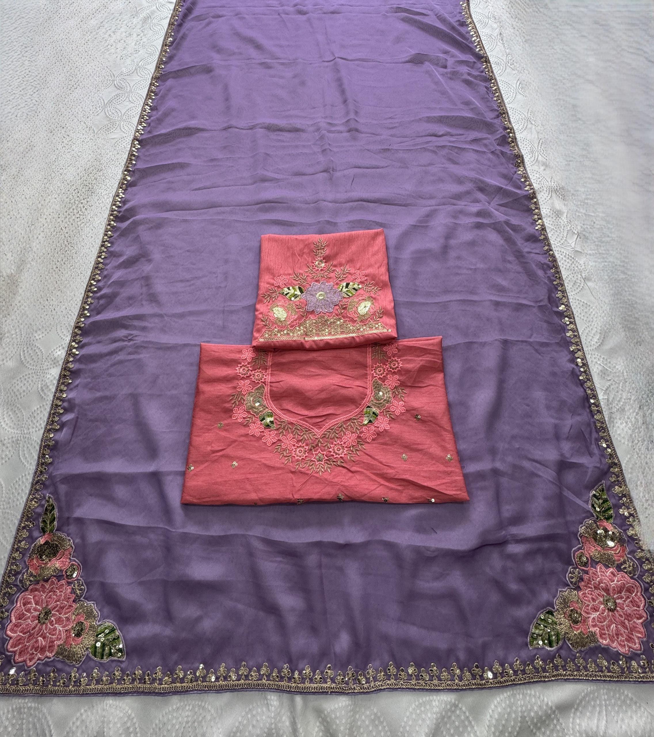 Rangoli Silk Saree with Embroidered Blouse | Cutwork Border Wedding Party Wear