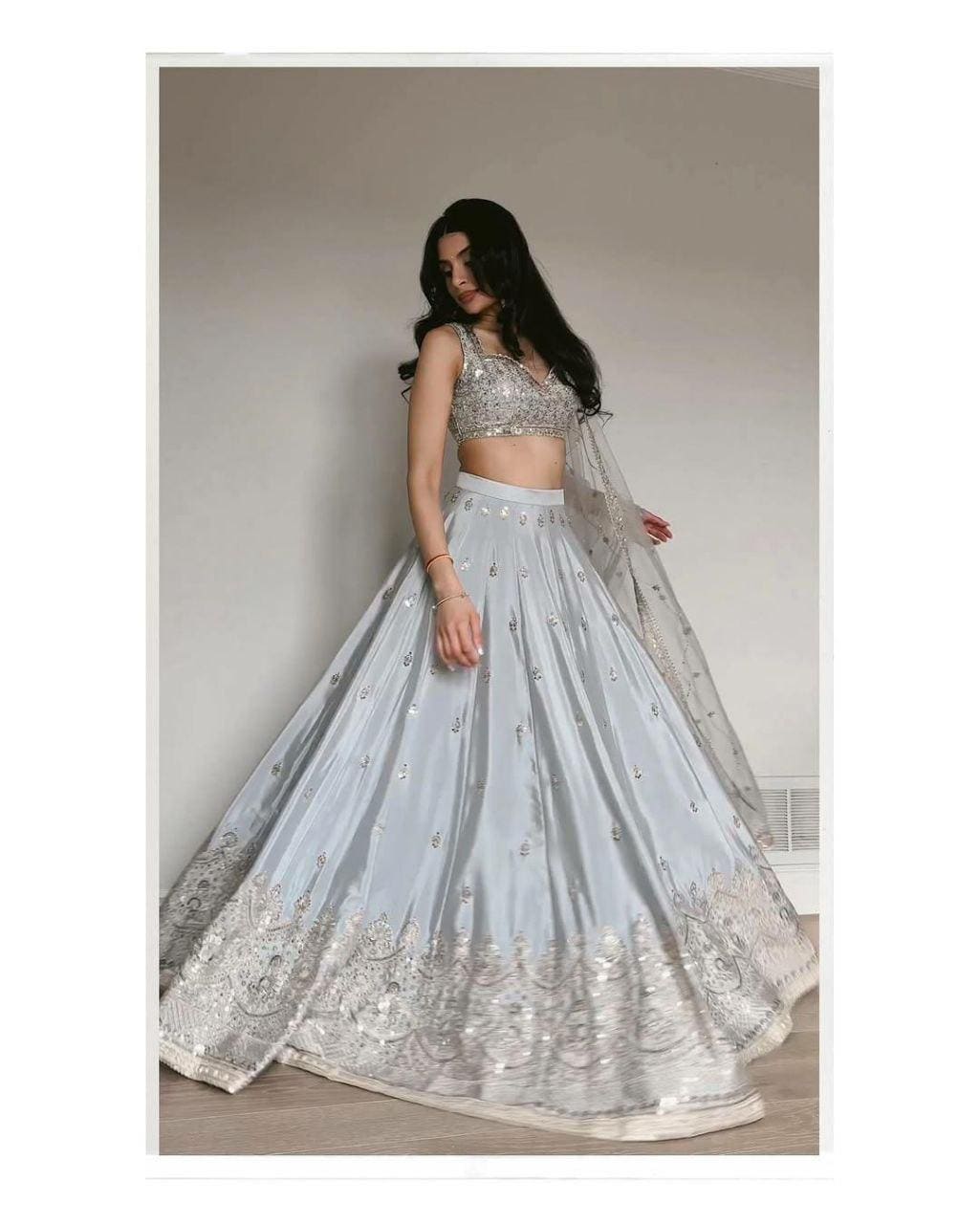 Satin Silk Lehenga Choli Set | Sequins Dori Zari Work, Bridal Party Wear