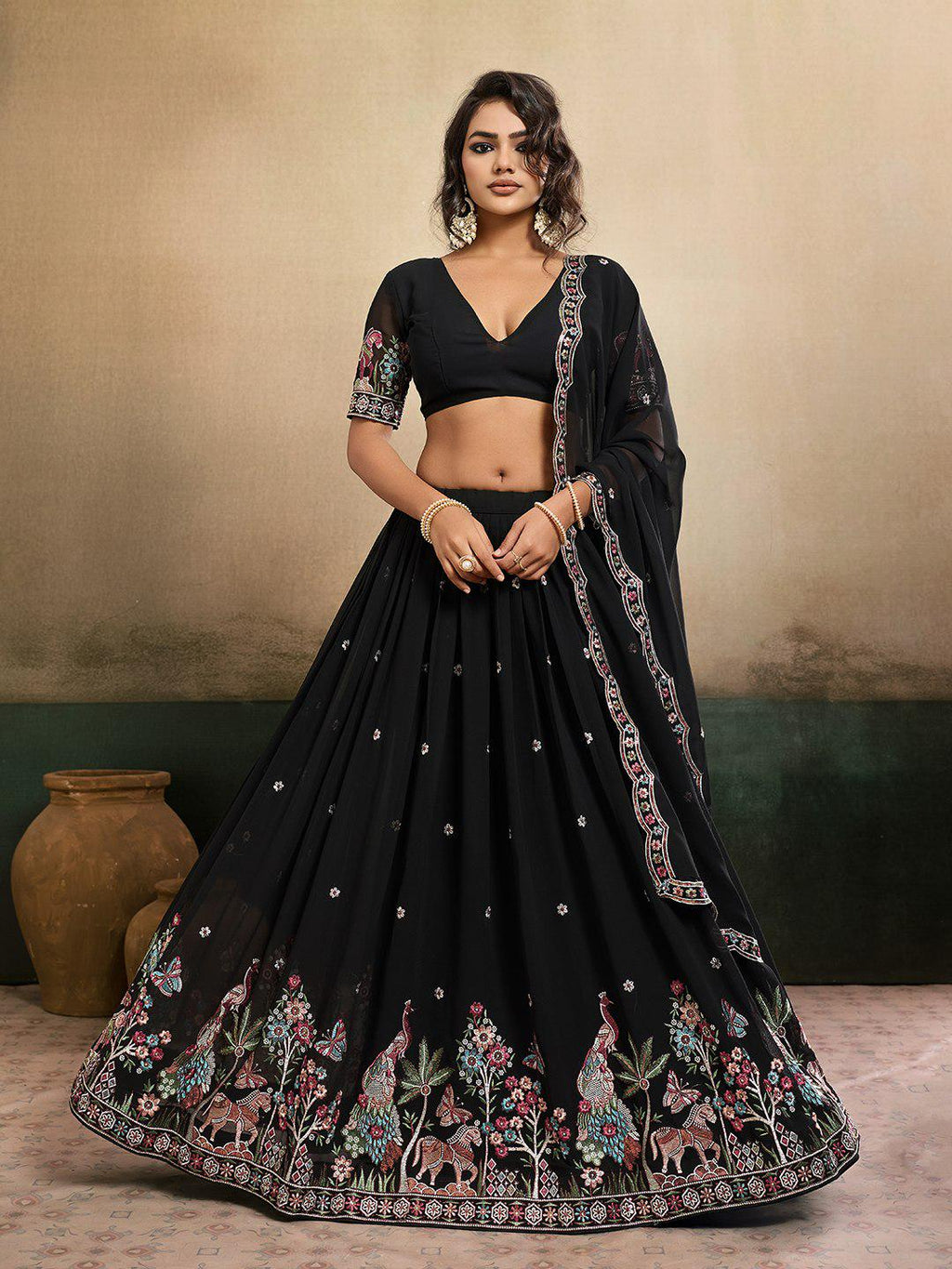 Embroidered Star Georgette Lehenga Choli Set | 4.5 Meter Flare, Cutwork Dupatta, Indian Festive Wear