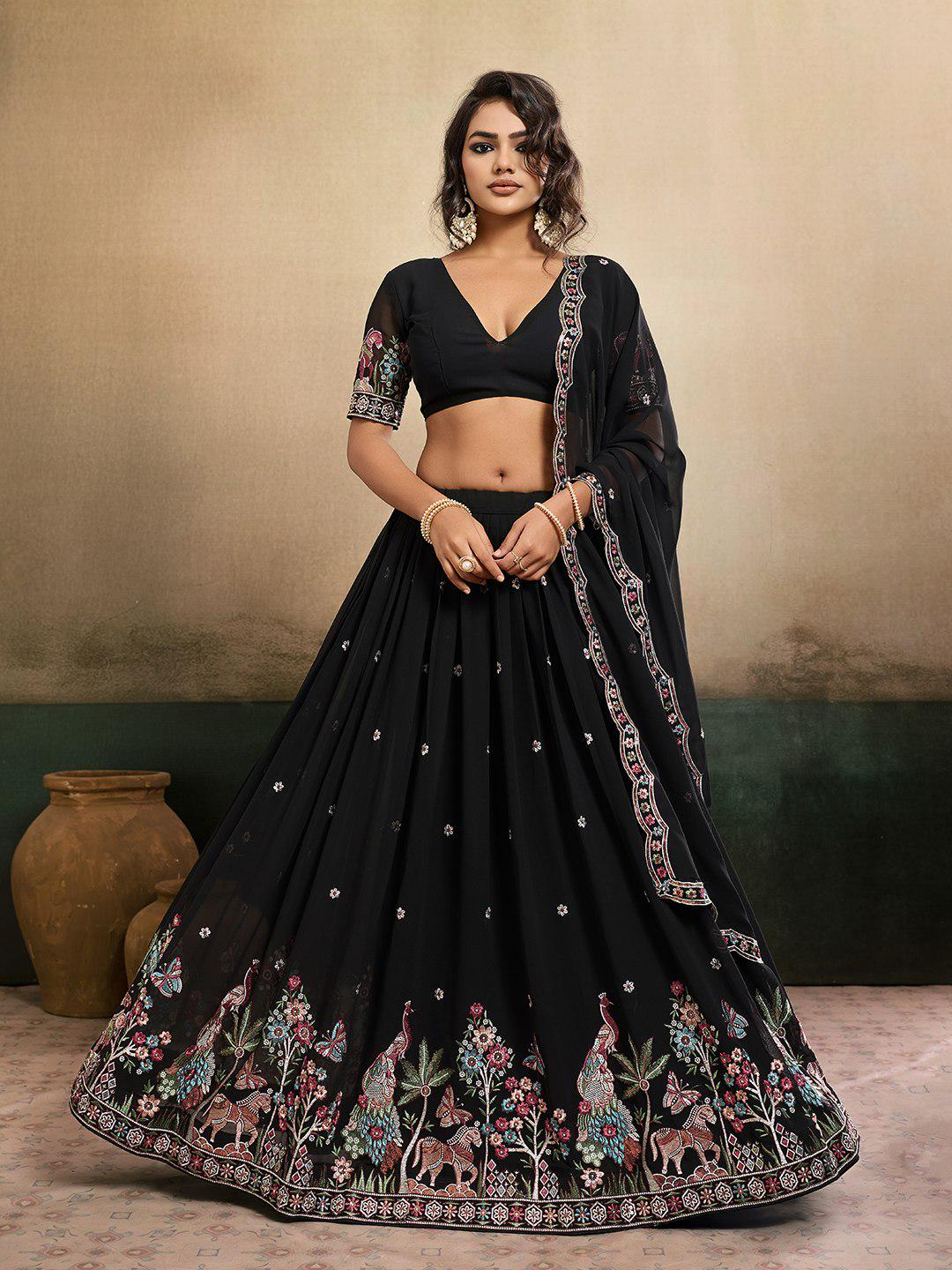 Embroidered Star Georgette Lehenga Choli Set | 4.5 Meter Flare, Cutwork Dupatta, Indian Festive Wear