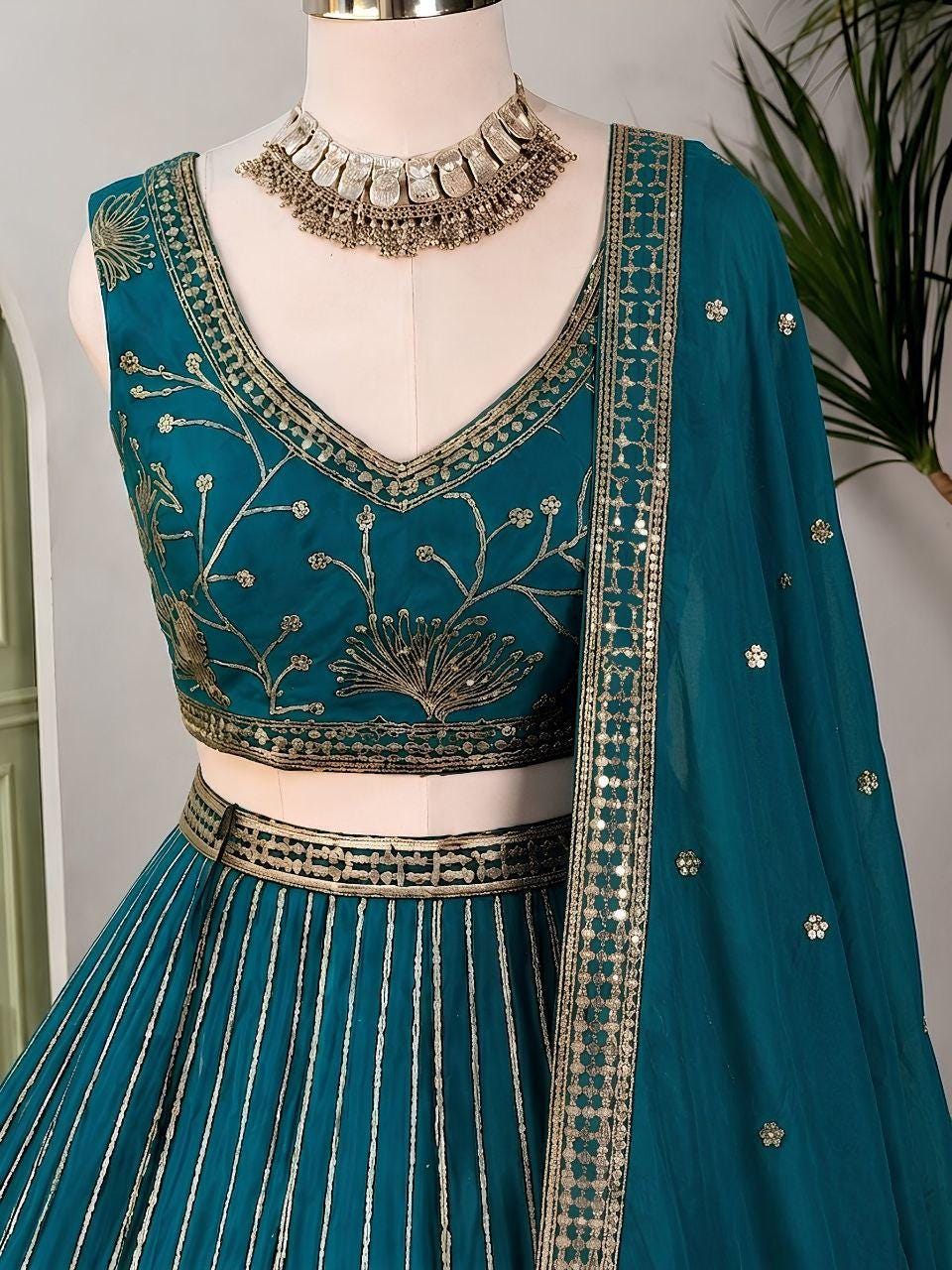 Star Georgette Lehenga Choli | Zari Sequin Embroidery, 3.5 Meter Flair, Indian Bridal Wear