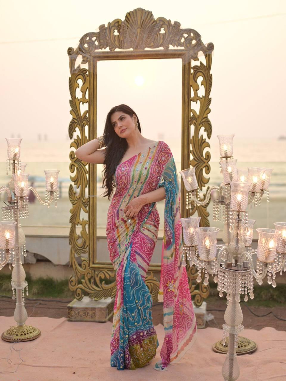 Soft Tabby Floral Sparrow Print Lehenga Choli | Handwork Cutdana Indian Wedding Festive Wear