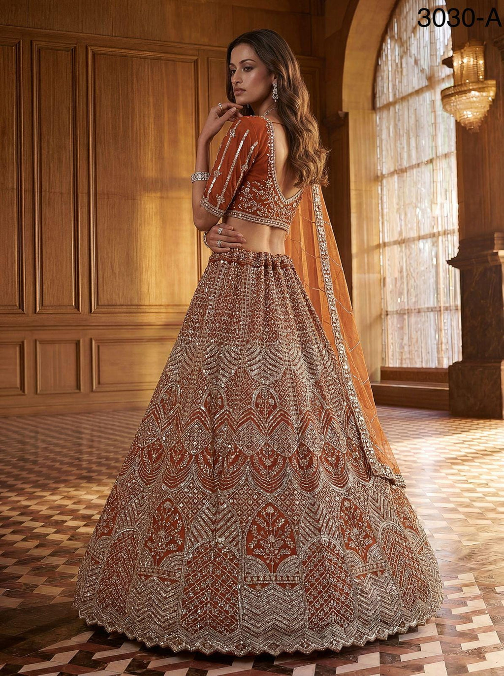 Designer Bridal Net Lehenga Choli, Crystal Sequin Motif Work, Wedding Wear Set