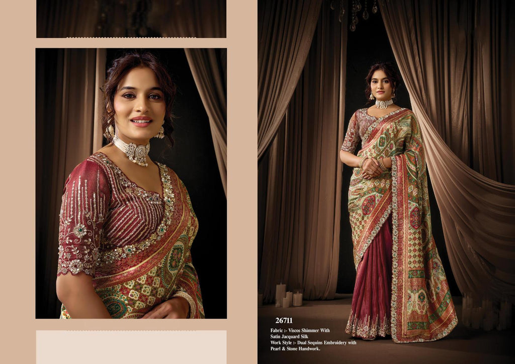 Designer Silk Saree, Embroidery Sequin Work, Jacquard Party Wear, Festive Wedding Blouse