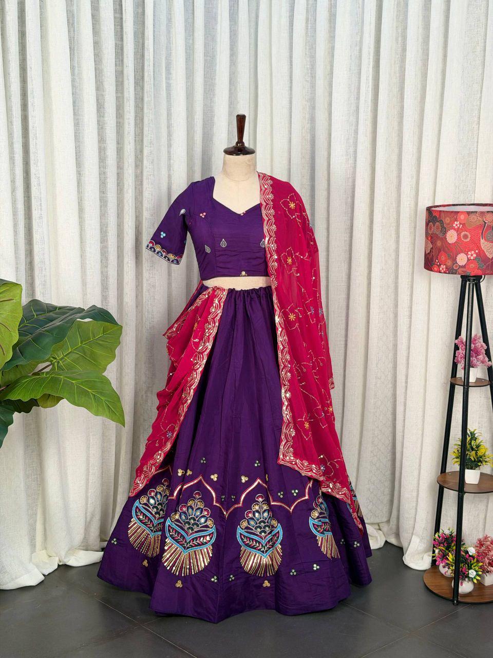 Roman Silk Lehenga Choli Set | Embroidered Wedding Outfit with Georgette Dupatta