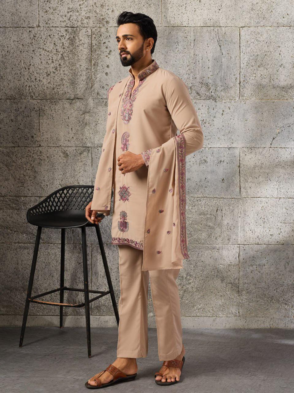 Japanese Fabric Kurta Pant Set | Thread Sequin Embroidered Ethnic Festive Outfit