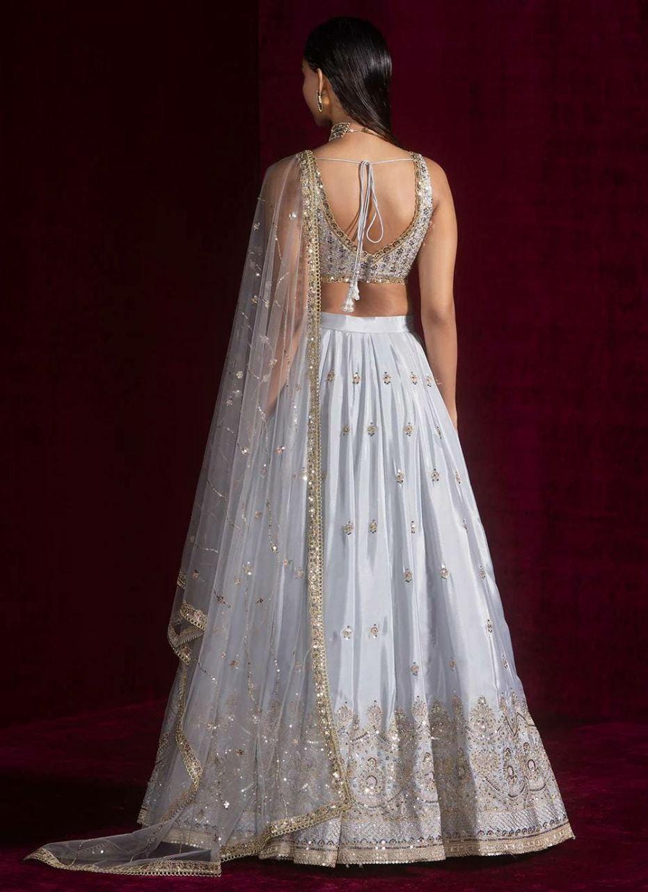 Satin Silk Lehenga Choli Set | Sequins Dori Zari Work, Bridal Party Wear