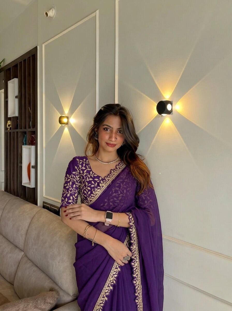 Rangoli Silk Saree | Lace Cutwork Border, Embroidered Blouse, Wedding Party Wear