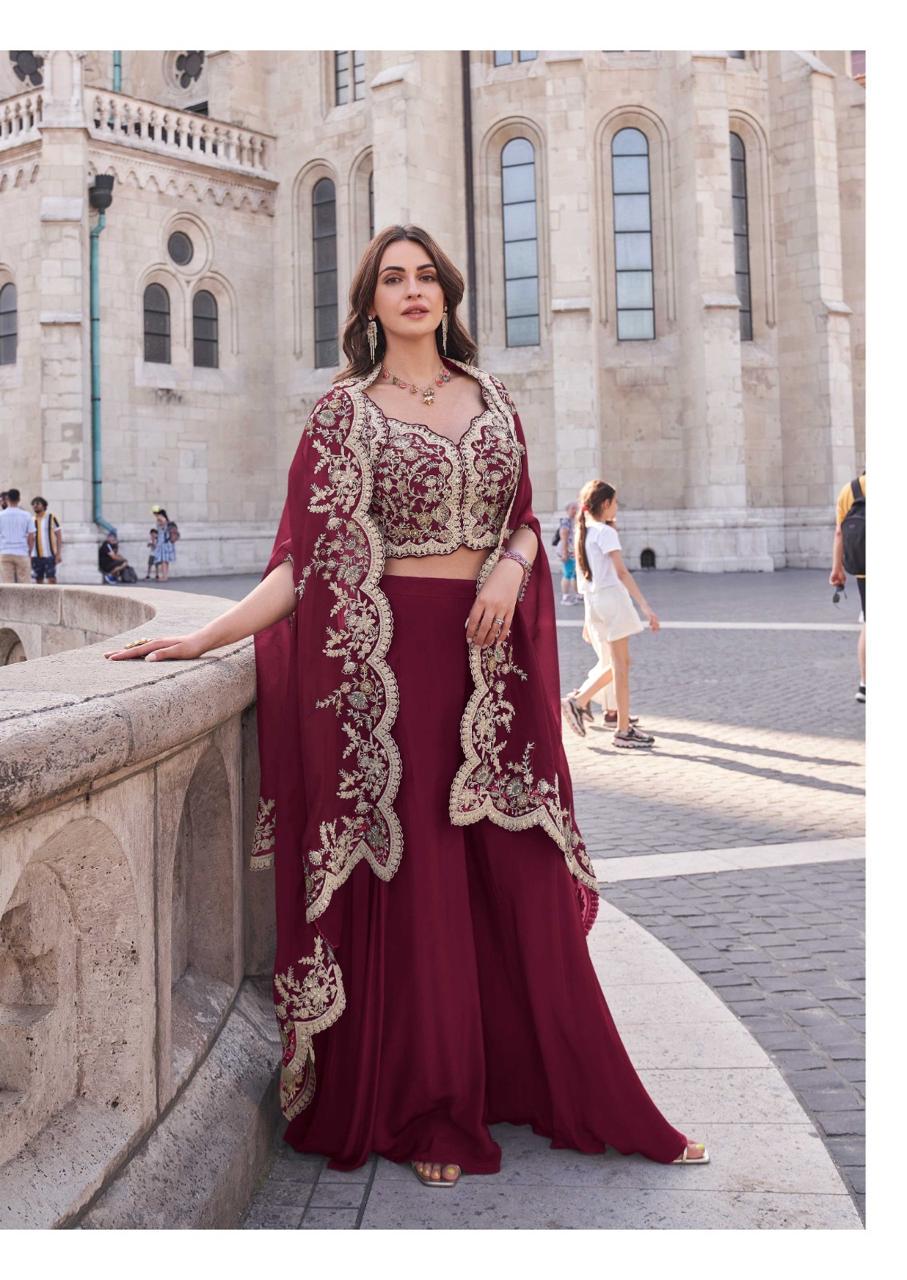 Jannat Platinum 4 Piece Silk Set, Embroidered Ethnic Indian Party Wear Outfit