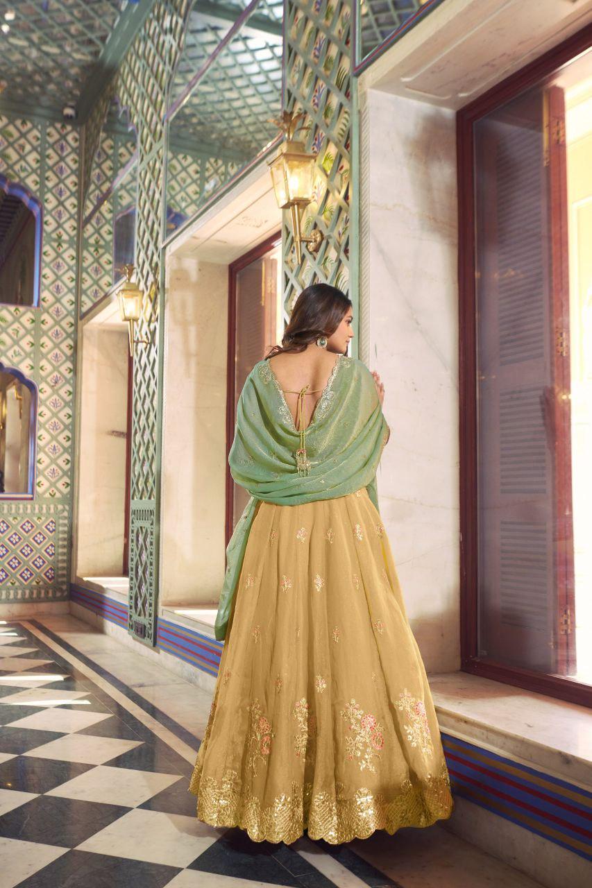 NC Moss Silk Lehenga Choli Set | Sequins, Thread Embroidery, 4 Meter Flair