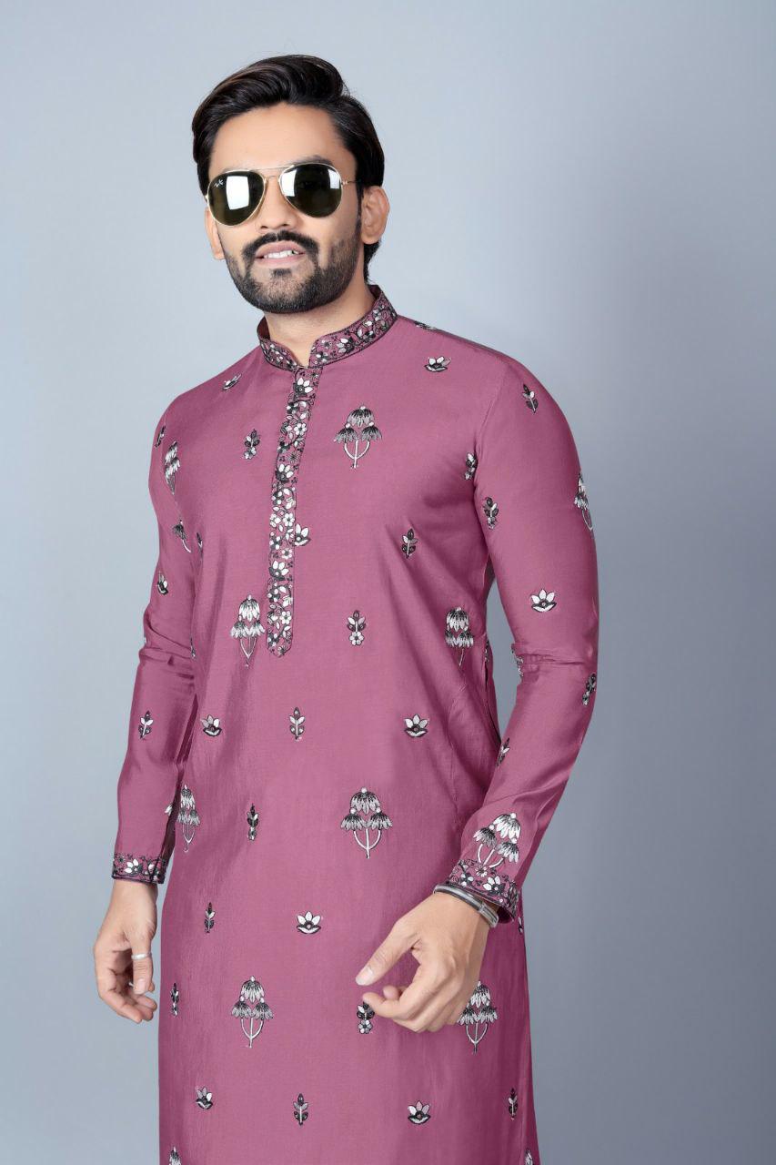 Men's Heavy Chanderi Silk Kurta Pajama Set, Traditional Festive Wear