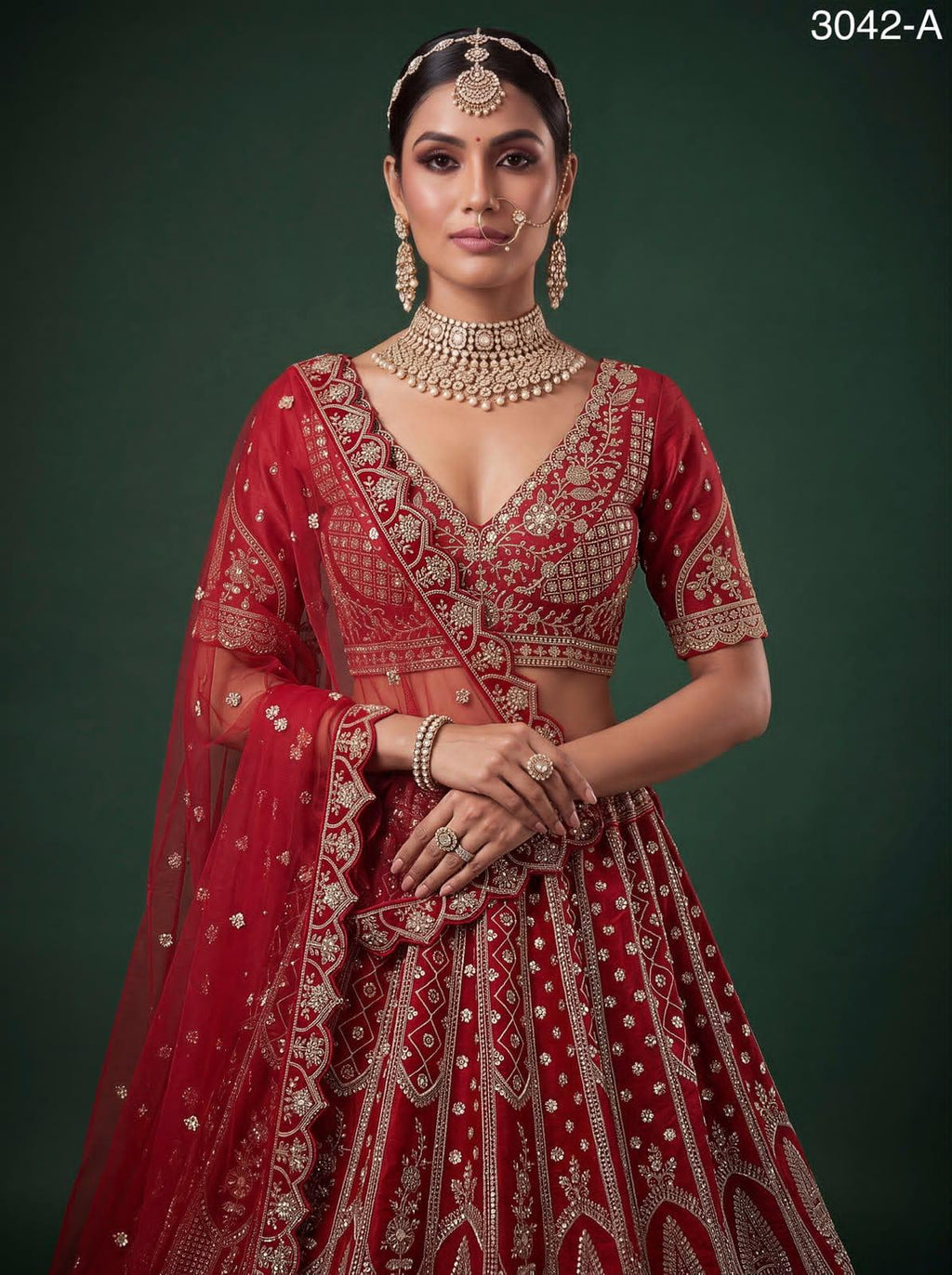 Luxury Slub Silk Bridal Lehenga Choli Set | Hand Bead Crystal Embroidery, Zari, Sequins Dupatta
