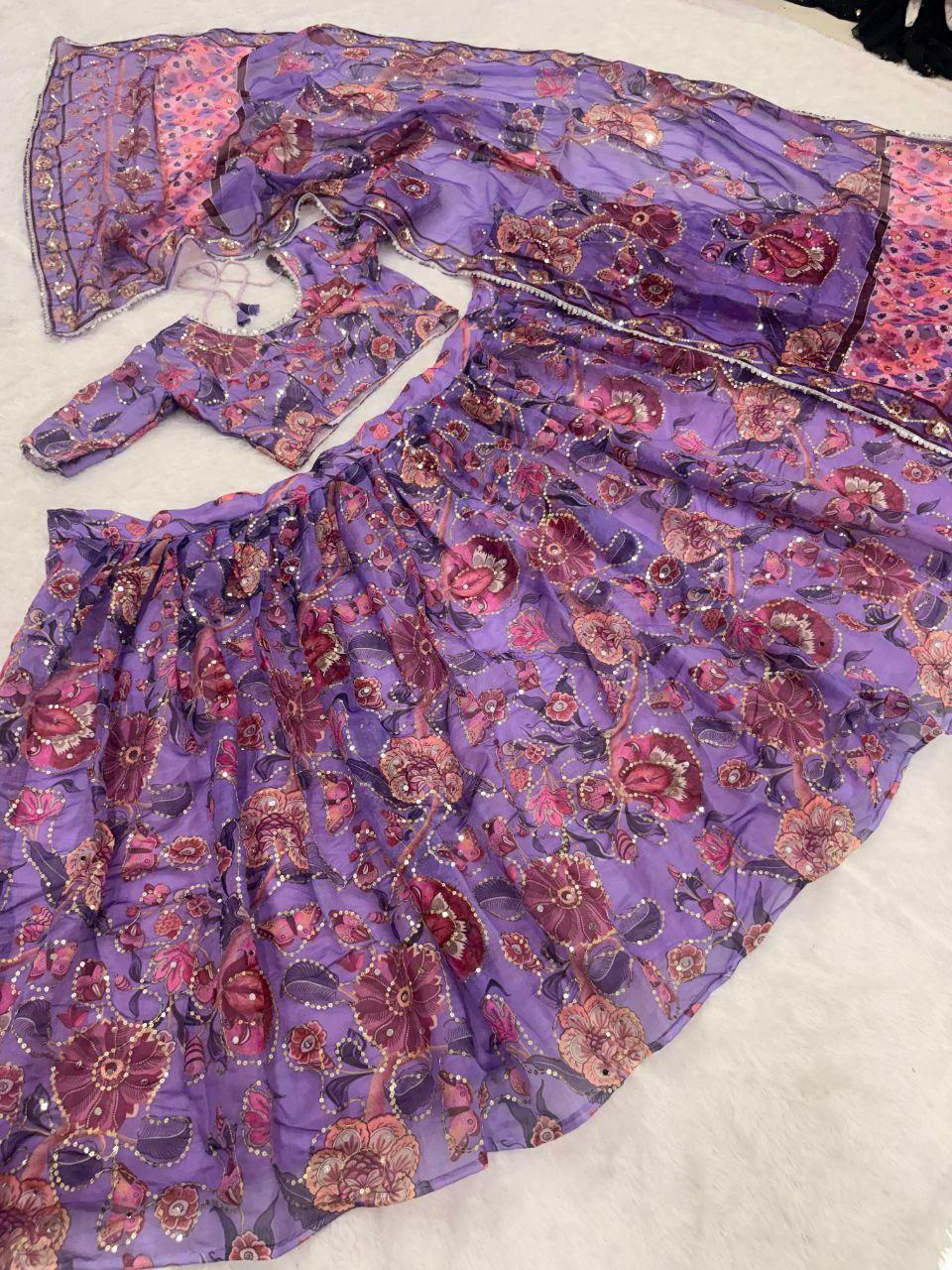 Taby Silk Lehenga Choli | Hand Mirror Sequins Embroidery, 3.5 Meter Flair, Indian Wedding Wear