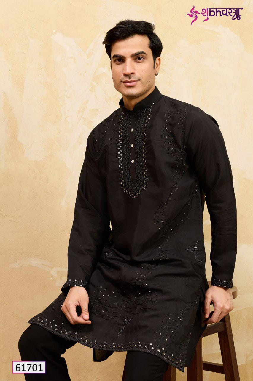 Viscose Silk Embroidered Kurta Set, Multi-Thread Sequins Ethnic Dress