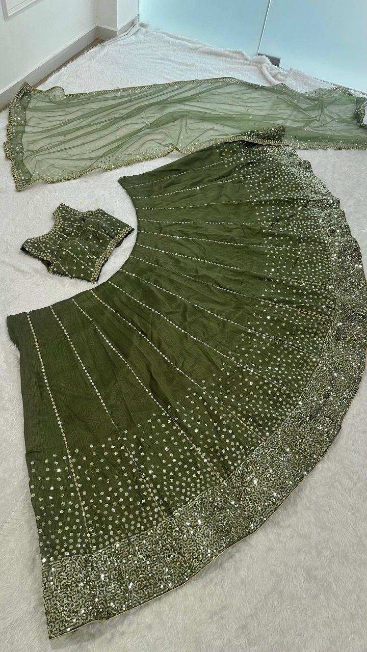 Heavy Thai Silk Lehenga Choli Set | Sequin Work, 3.5 Meter Flare, Bridal Party Wear