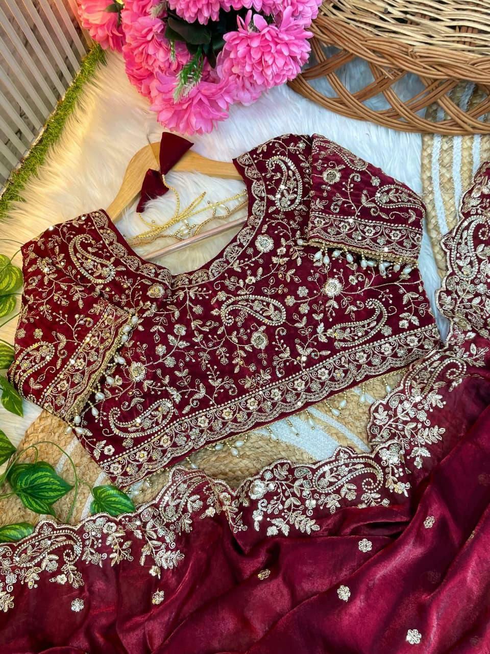 Fandy Satin Saree | Silver Zari Embroidery, Arco Cutwork Border, Wedding Guest Saree
