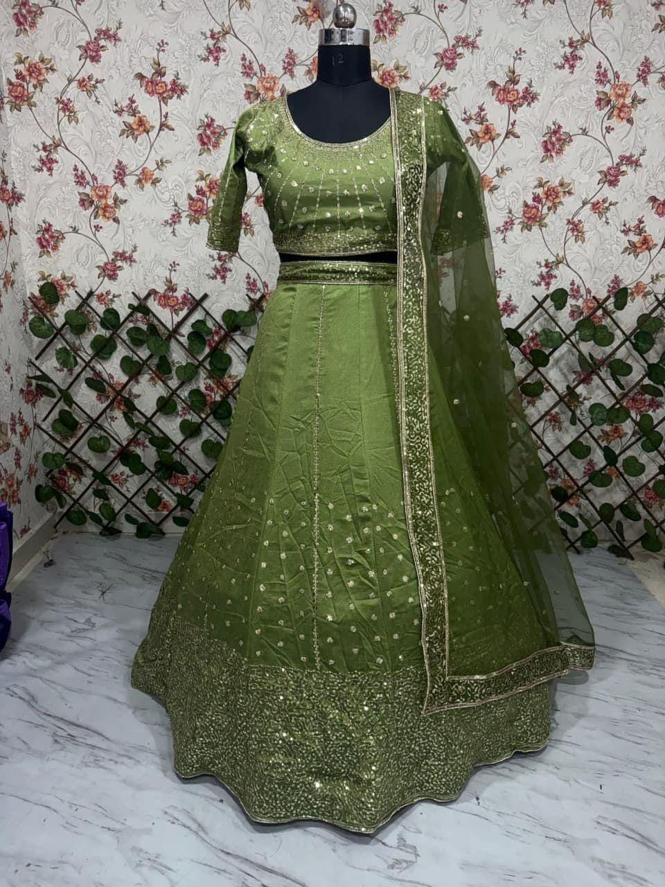 Vichitra Silk Lehenga Choli, Zari Sequins Embroidery, Semi Stitched Wedding Set