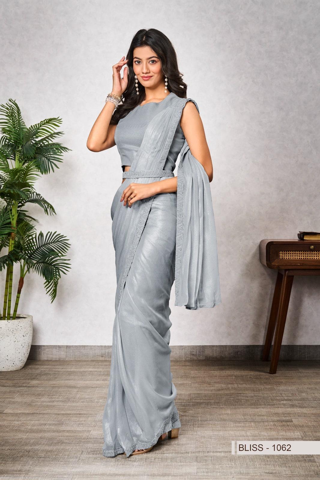 Ready-to-Wear Shimmer Georgette Saree with Embroidered Sequin Blouse, Festive Wear