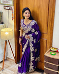 Rangoli Silk Saree with Sequins Zari Embroidery, Cut Work, Stitched Blouse, Party Wear