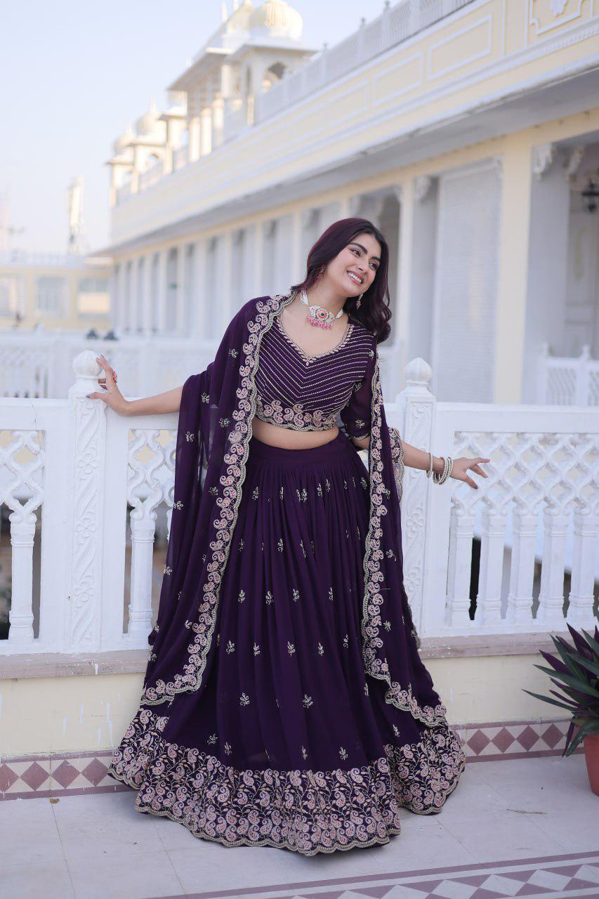 Fox Blooming Lehenga Choli Set, Sequins Zari Embroidery, Fully Stitched Wedding Outfit