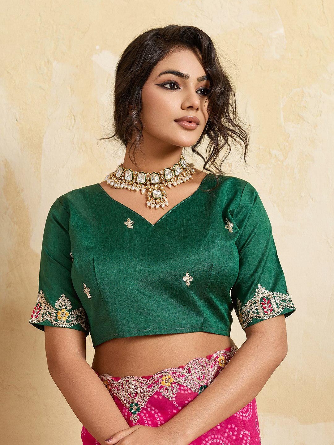 Georgette Bandhej Print Saree | Embroidered Cutwork Border, Silk Blouse Piece