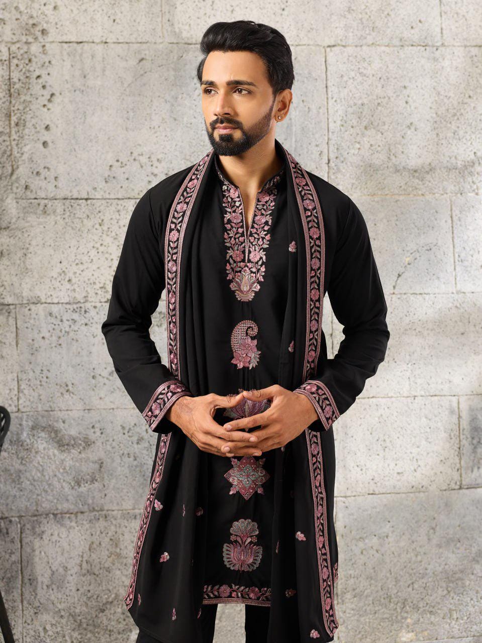 Japanese Fabric Kurta Pant Set | Thread Sequin Embroidered Ethnic Festive Outfit