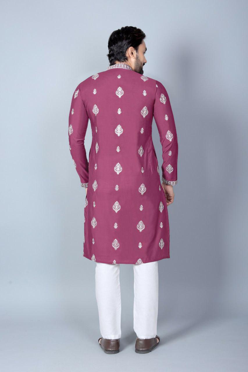 Men's Chanderi Silk Kurta Pajama Set, Traditional Indian Festive Wear, Wedding Party Outfit