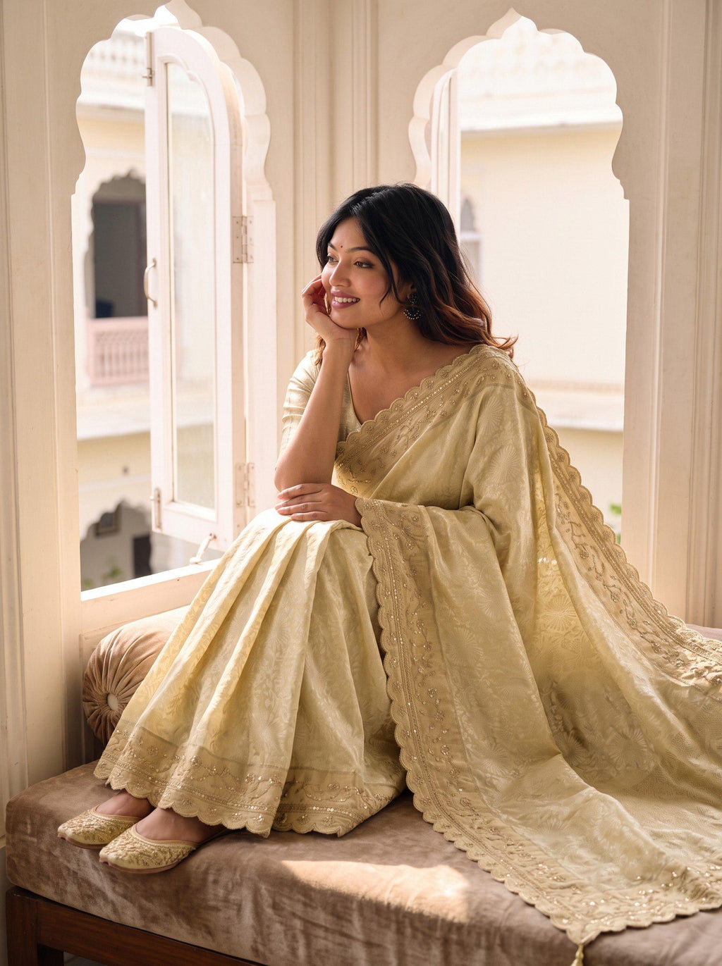 Pure Kanjivaram Silk Saree | Gold Zari Border, Embroidered Wedding Saree, Unstitched Blouse