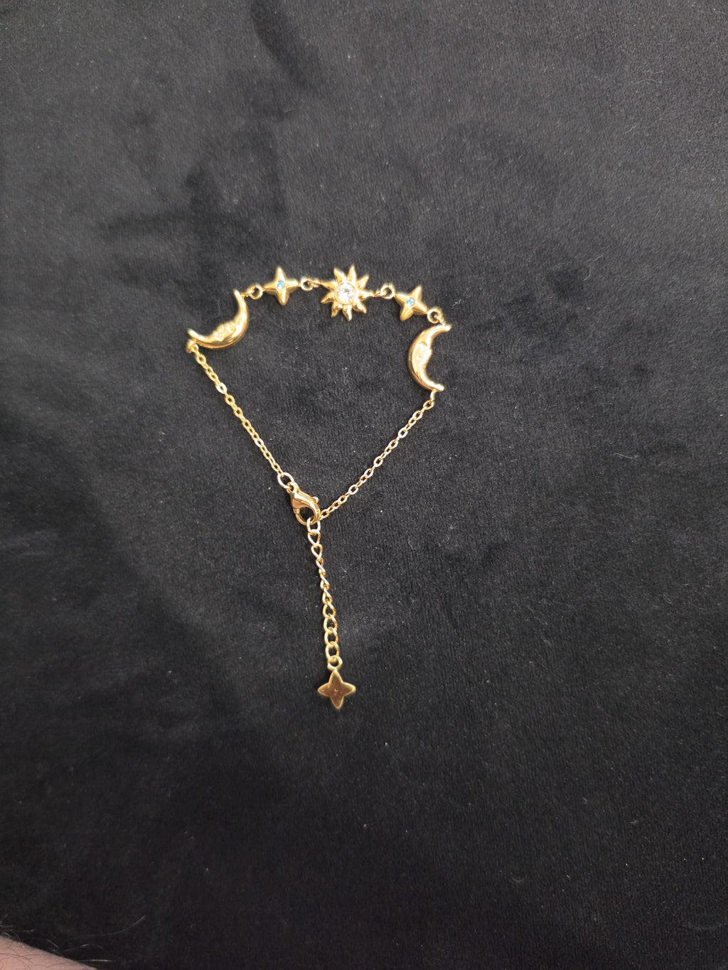 Gold Sun Moon Star Bracelet, Celestial Charm, Stainless Steel, Adjustable Astrology Jewelry
