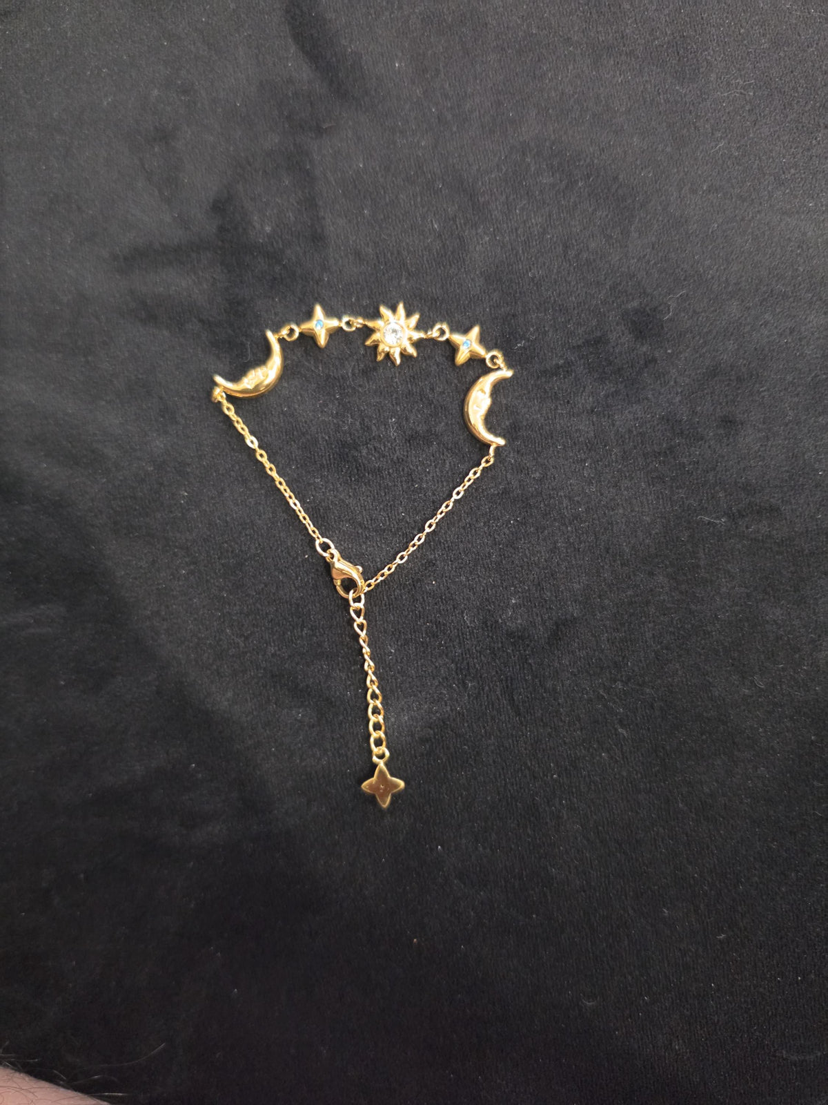 Gold Sun Moon Star Bracelet, Celestial Charm, Stainless Steel, Adjustable Astrology Jewelry