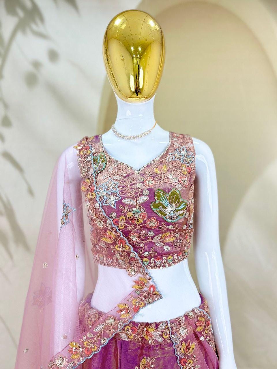 Fandy Lehenga Choli Set, Zari Sequin Embroidery, Semi-Stitched Wedding Wear