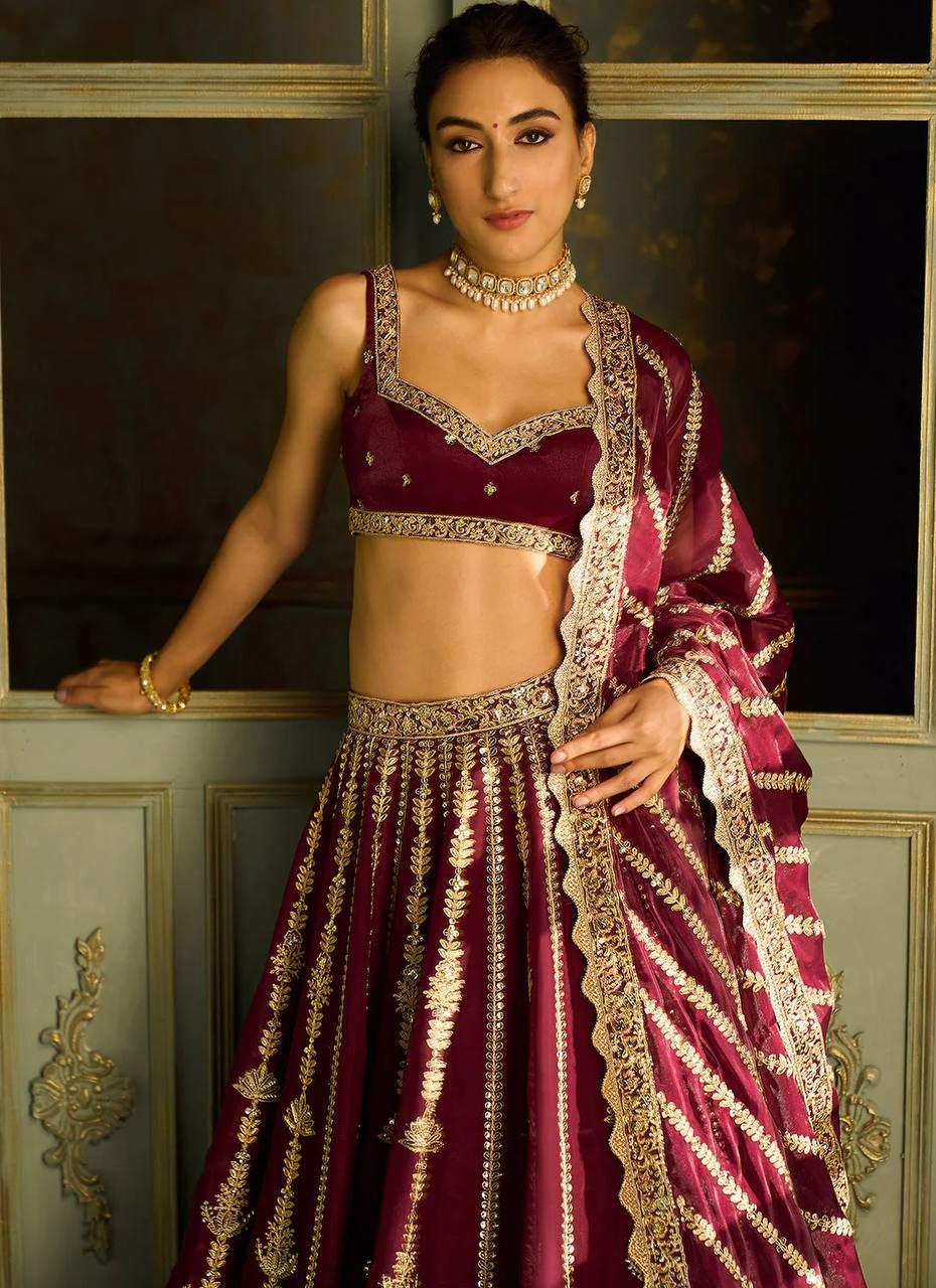 Kasturi Silk Lehenga Choli Set | Zari Dori Sequin Embroidered Festive Wear