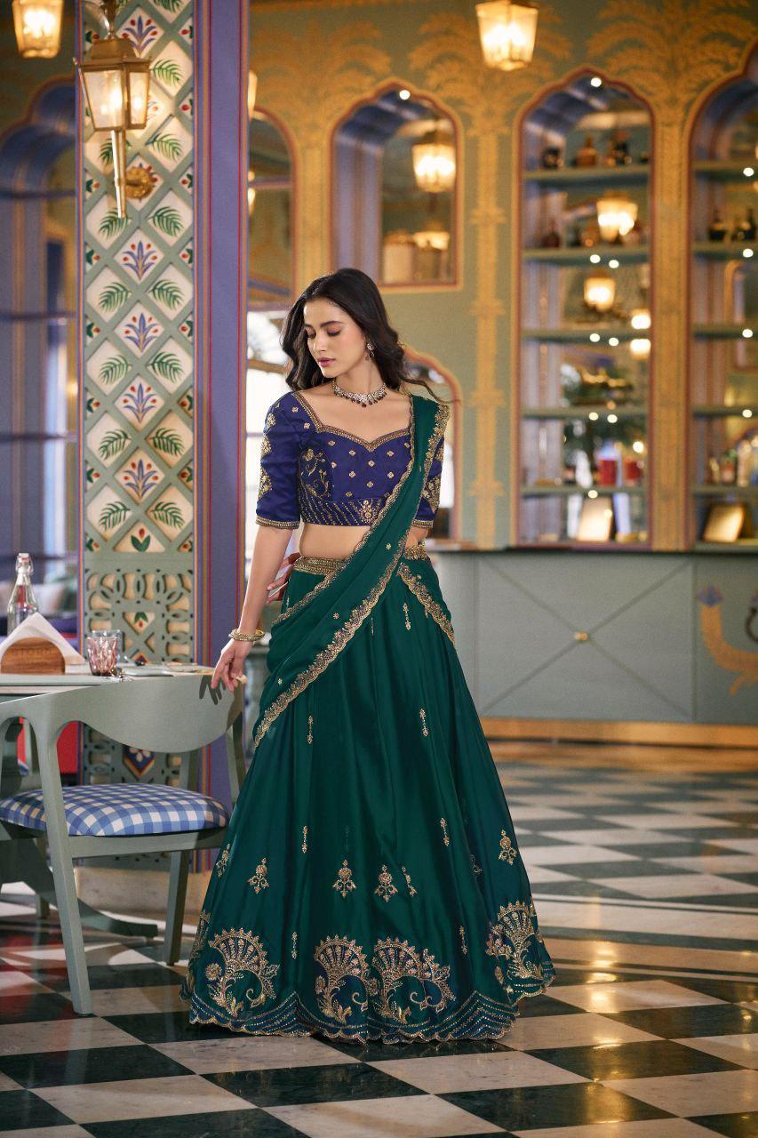 Rangoli Silk Lehenga Choli | Sequins Thread Embroidery, 4 Meter Flare Bridal Wear Set