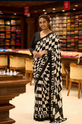 Ajrak Printed Crepe Satin Saree, Batik Check Blouse, Festive Casual Wear