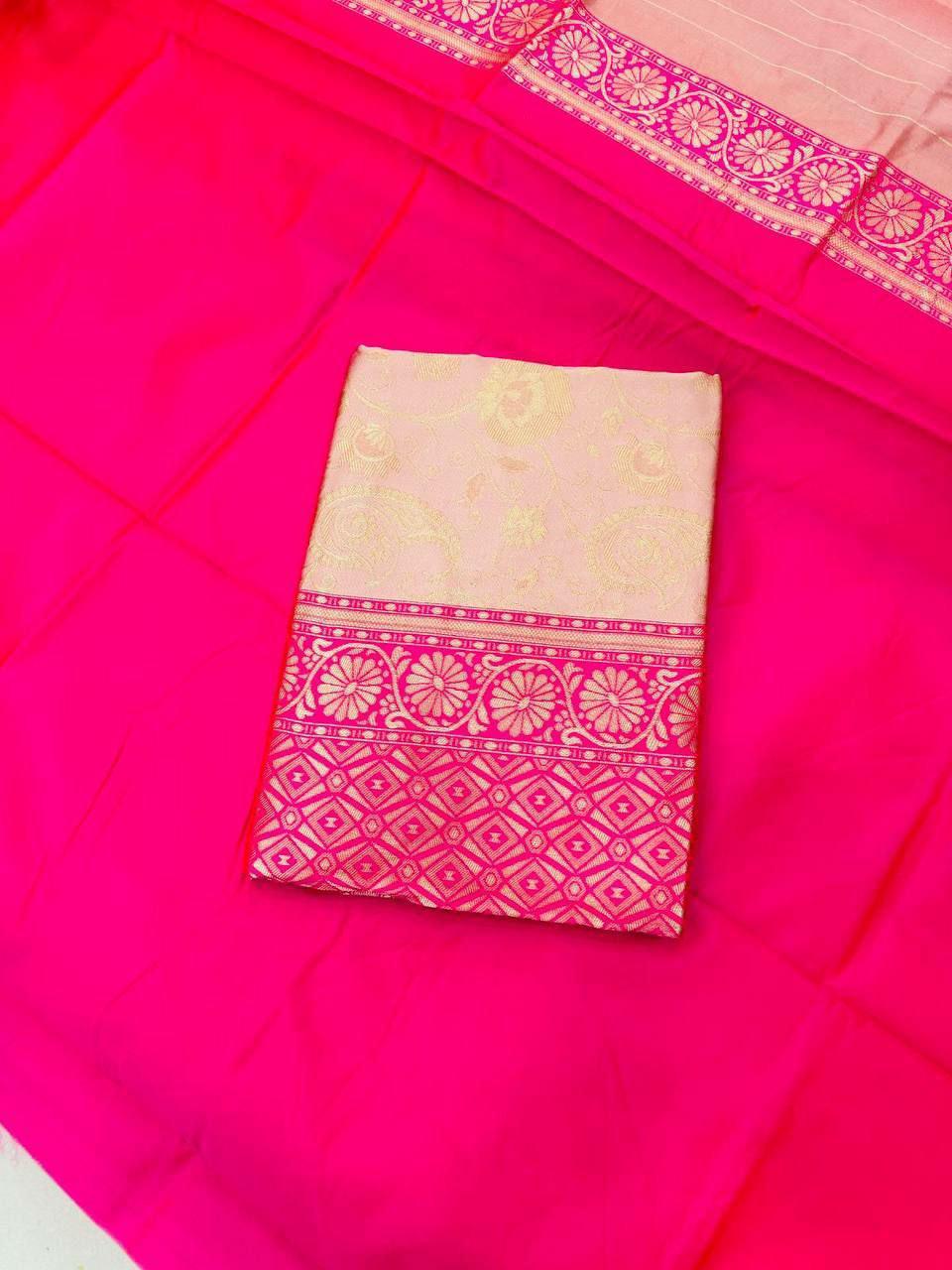 Soft Lichi Silk Saree | Rich Pallu, Jacquard Border, Wedding Party Wear