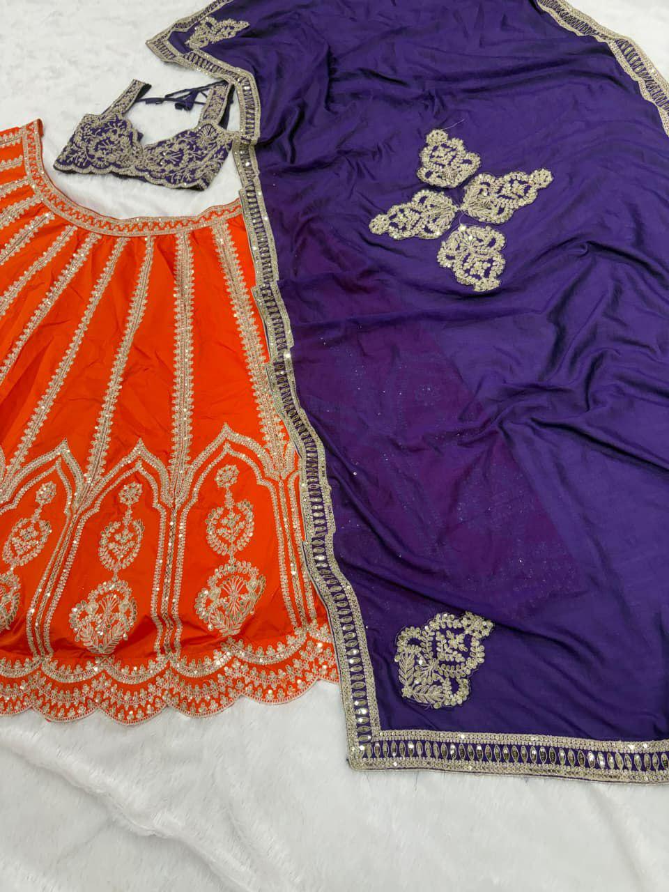 Two Tone Silk Lehenga Choli, Sequins Embroidery, Semi Stitched Designer Wedding Set
