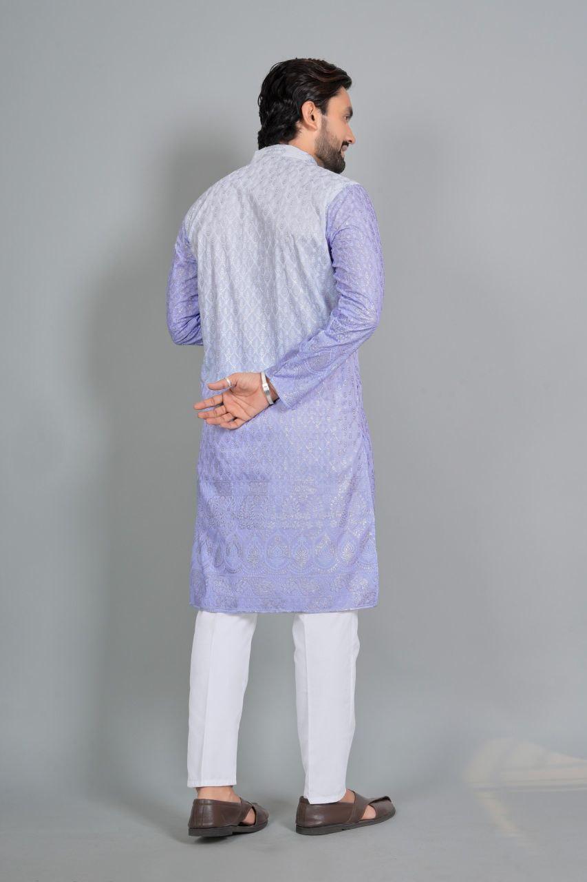 Men's Roman Silk Kurta Pajama Set with Embroidered Koti | Ethnic Festive Wear