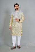 Men's Roman Silk Kurta Pajama Set with Embroidered Koti, Festive Ethnic Wear