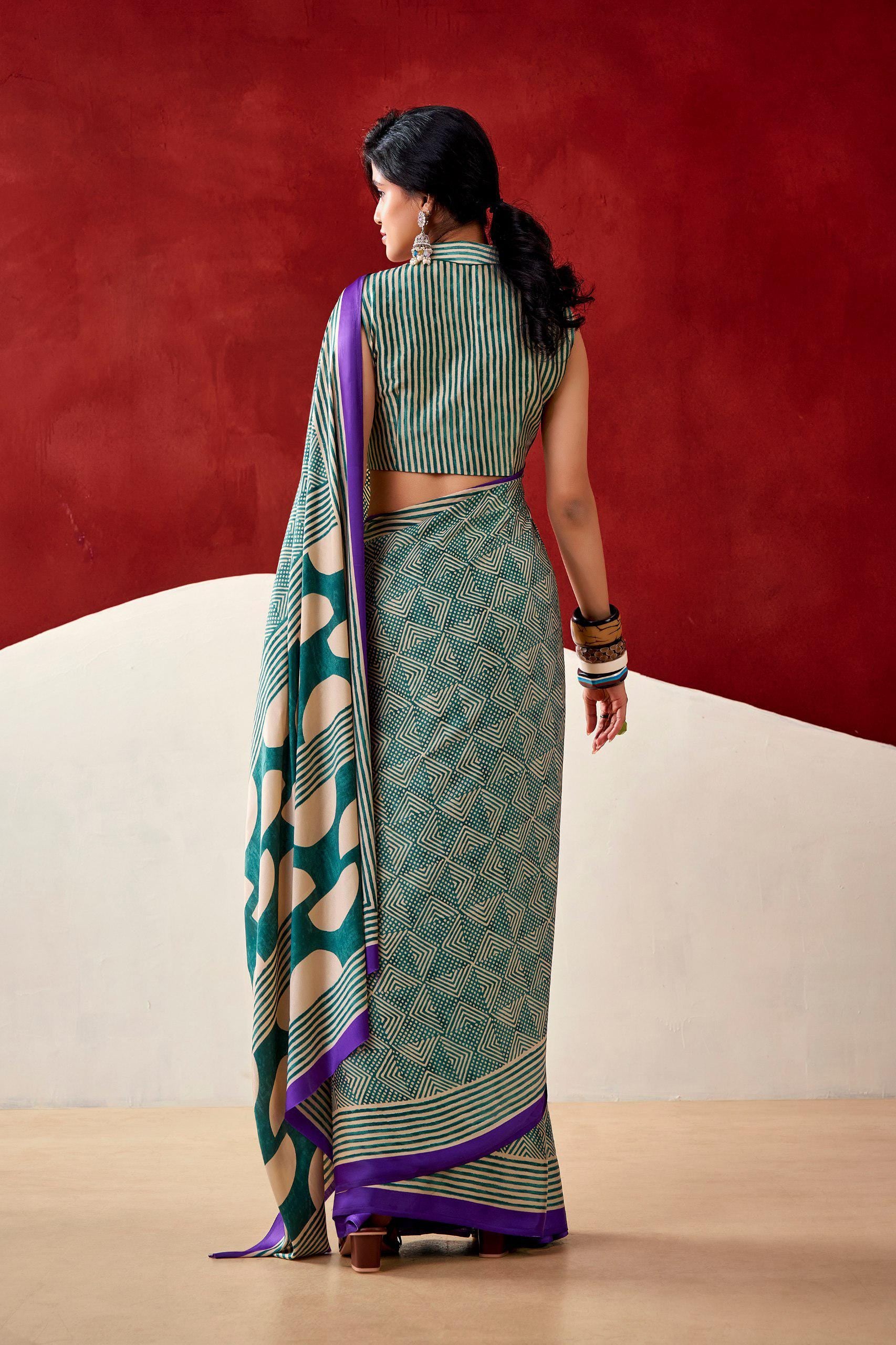 Dull Satin Printed Saree with Unstitched Blouse, Festive Party Wear Indian Saree