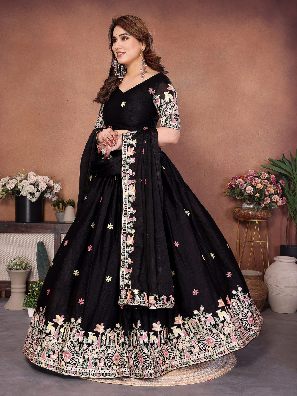 Embroidered Star Georgette Lehenga Choli Set | Indian Wedding Wear, Bridal Festive (3 Colours)