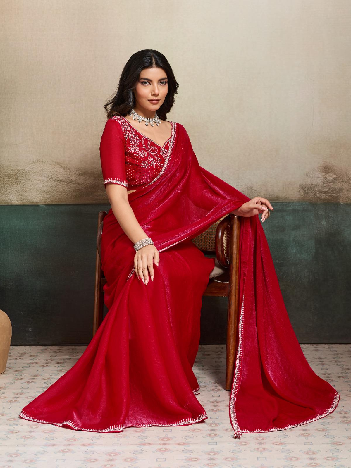 Fendy Chiffon Blooming Saree with Jacquard Work, Designer Blouse, Festive Wear