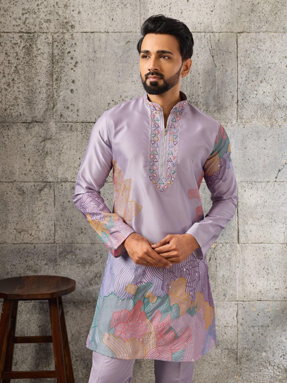 Silk Kurta Pant Set | Thread Sequin Embroidered Ethnic Wear