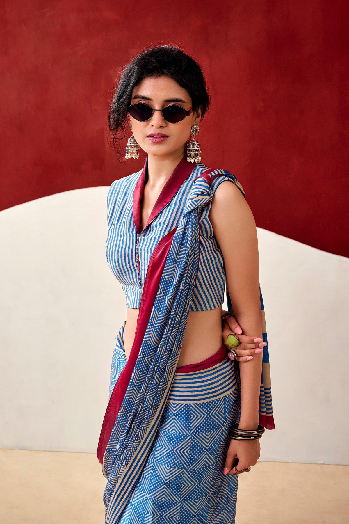 Dull Satin Printed Saree with Unstitched Blouse, Festive Party Wear Indian Saree