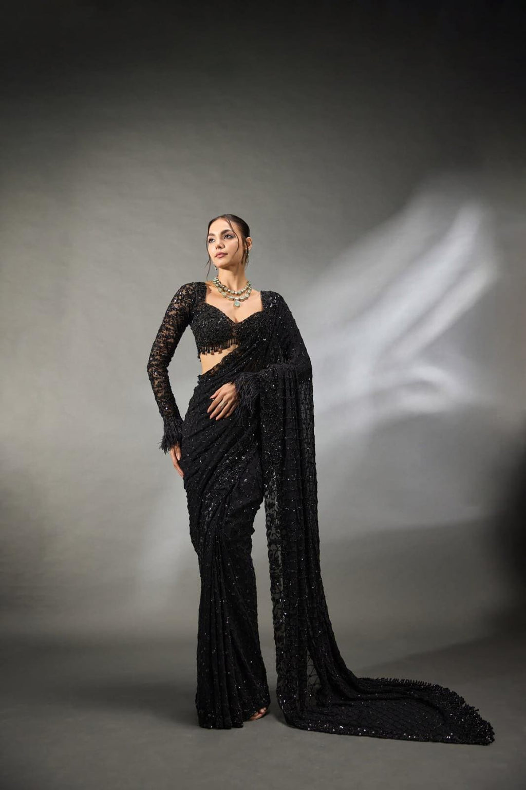 Elegant Heavy Embroidered Faux Georgette Saree