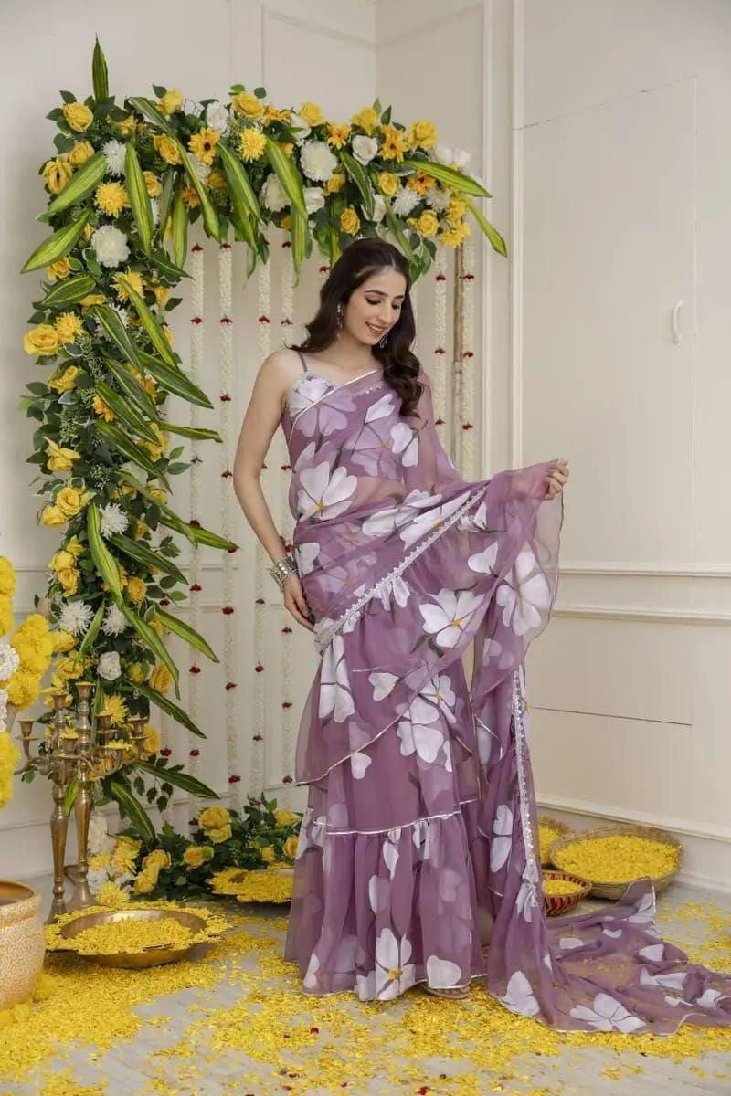Printed Georgette Lehenga Set | Ruffle Dupatta, Mirror Lace Border (XXL)
